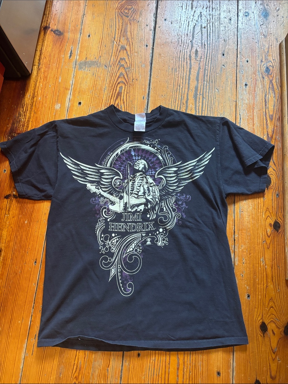 Delta Black Jimi Hendrix Winged Skeleton Graphic Tee VINTAGE